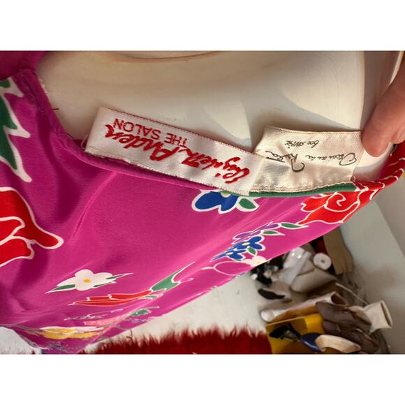 1980s vintage Oscar de la Renta caftan pink floral maxi dress loungewear large - Picture 5 of 10